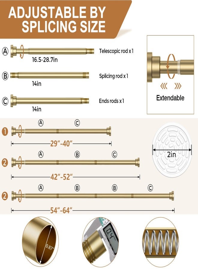 AIZESI Gold Spring Tension Rod No Drilling 30-63Inch,Non-Slip Adjustable Tension Curtain Rod,Tension Rod For Windows Non-Rust,Spring Curtain Tension Rod Extendable Window Tension Rod - Image 2
