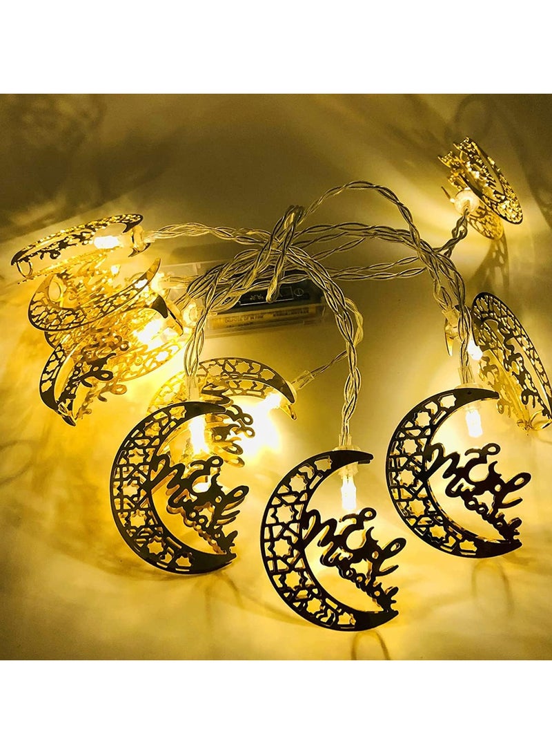 AUTOYSUR أضواء خيطية لعيد رمضان المبارك، ستائر صلاة على شكل نجمة وقمر، زينة خيطية لعيد مبارك في الليل، حفلات الزفاف، زينة الحفلات (10 أقدام و20 مصباح LED)  - Image 1