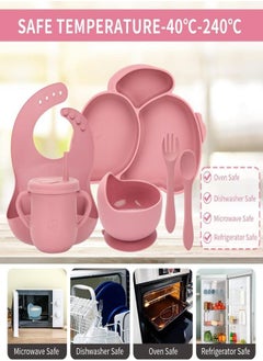 iMissiu Silicone Baby Feeding Set, 10Pcs Baby Led Weaning Utensils Set Includes Suction Bowl and Plate, Baby Spoon and Fork, Sippy Cup with Straw and Lid, Baby Feeding Supplies  - Image 3