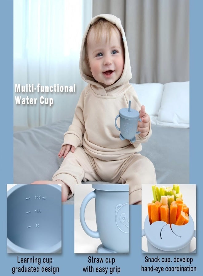 iMissiu Silicone Baby Feeding Set, 11 Piece Baby Led Weaning Supplies, Baby Toddler Bib Cup Divided Plate and Bowl Self Feeding Spoons Dish Set, Baby Eating Utensils, Toddler Feeding Supplies - Image 3