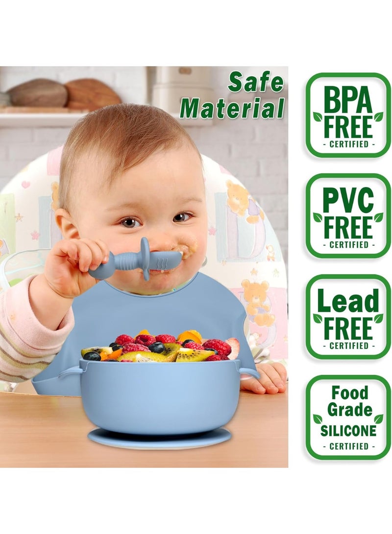 iMissiu Silicone Baby Feeding Set, 11 Piece Baby Led Weaning Supplies, Baby Toddler Bib Cup Divided Plate and Bowl Self Feeding Spoons Dish Set, Baby Eating Utensils, Toddler Feeding Supplies - Image 4