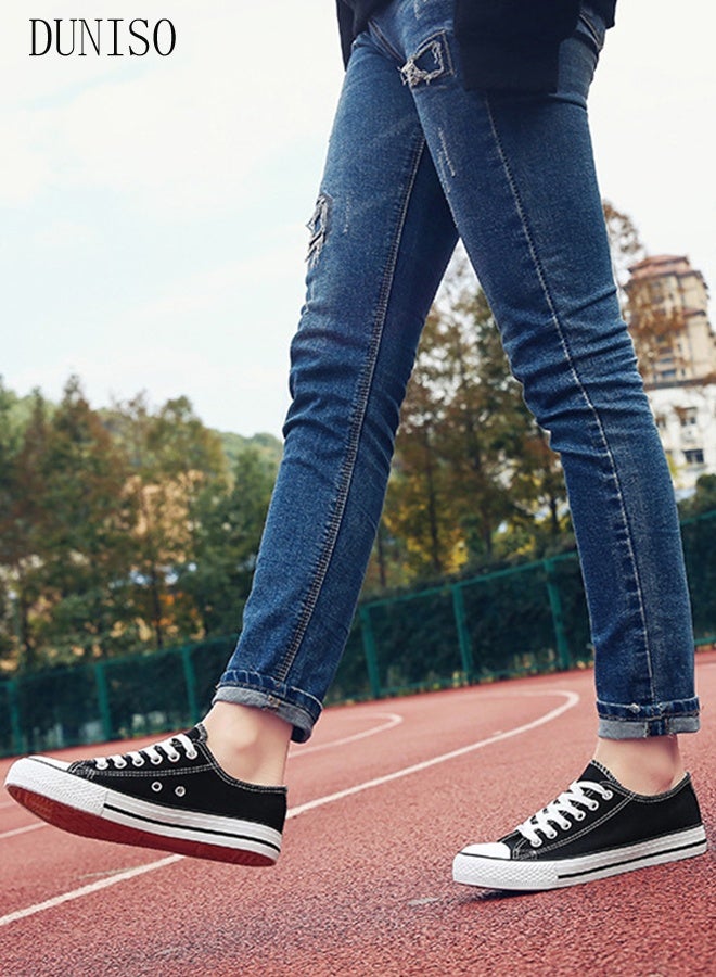 DUNISO Women's Play Fashion Sneakers Lace Up Canvas Sneaker Breathable Flat Bottom Shoes for Women Classic Student Sneakers Board Shoes for Outdoor Walking Running - Image 3