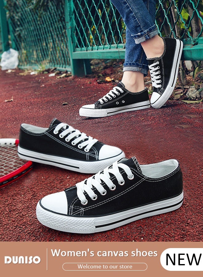 DUNISO Women's Play Fashion Sneakers Lace Up Canvas Sneaker Breathable Flat Bottom Shoes for Women Classic Student Sneakers Board Shoes for Outdoor Walking Running - Image 1