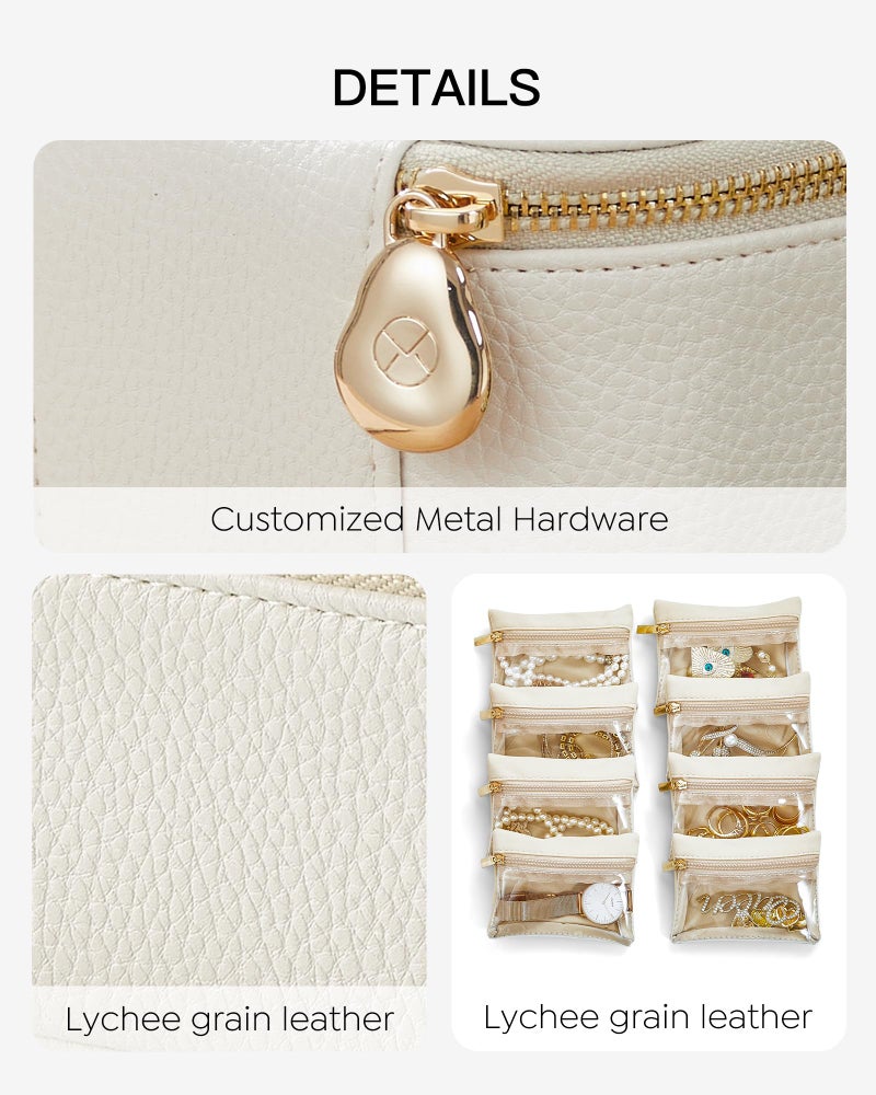 Vlando Gifts for Her,Travel Jewelry Case with 8 Velvet Jewelry Bags Jewelry Travel Organizer Box for Girls Jewelry Box for Rings Earrings Brides Gifts Birthday Gifts for Women Teen(White) - Image 3