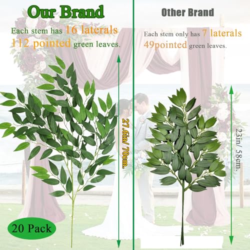 WONICE Artificial Italian Ruscus Greenery Stems, 20 Pack Faux Green Leaf Garland Branches Hanging Greenery Spray for Wedding Bouquet Arch Table Centerpiece Home Decor - Image 4