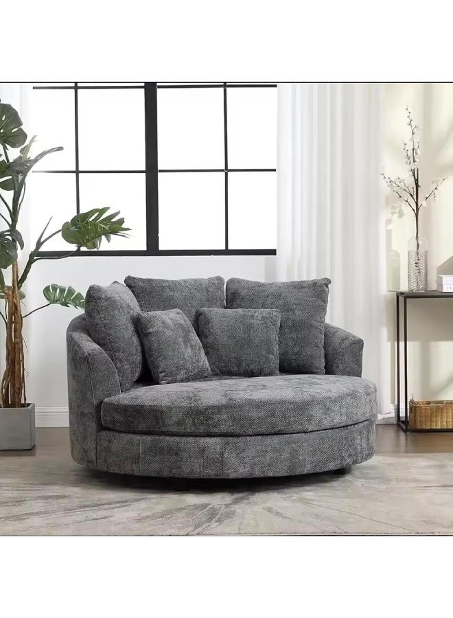 Poppins Home Modern Round Lounge Fabric Sofa Chair Solid Wood Frame, Indoor/Outdoor Use (Grey)  - Image 1