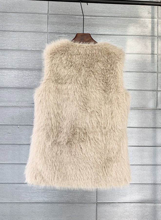 Loquat Soft Medium Length Imitation Fur Coat Beige - Image 2