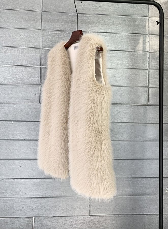Loquat Soft Medium Length Imitation Fur Coat Beige - Image 1
