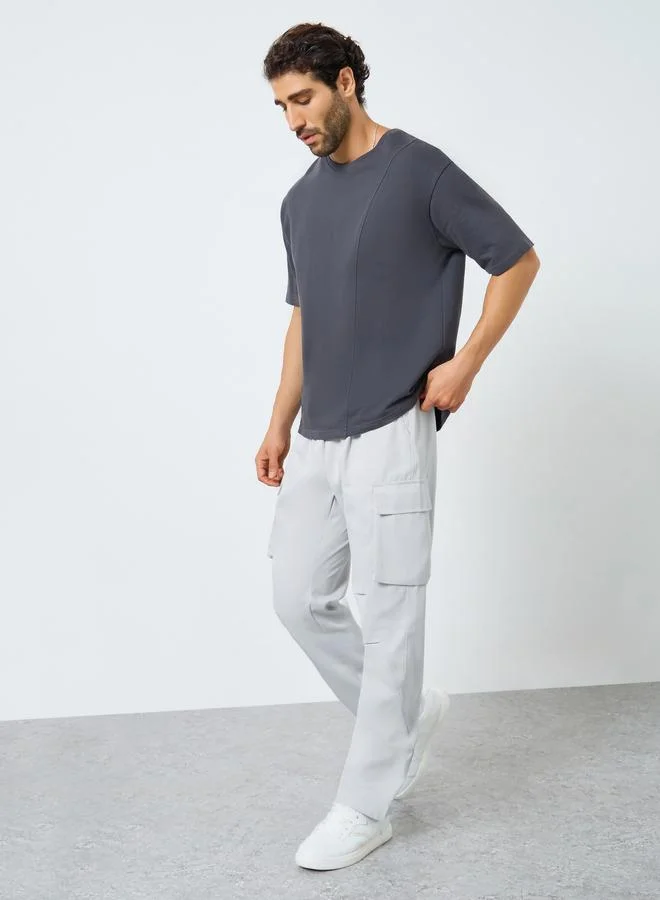 Take Two Men Grey Cargo Pants with Drawstring