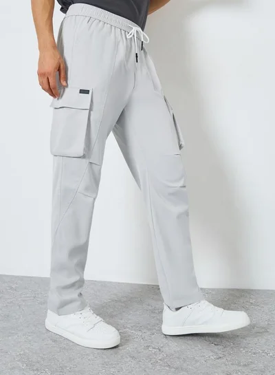 Take Two Men Grey Cargo Pants with Drawstring