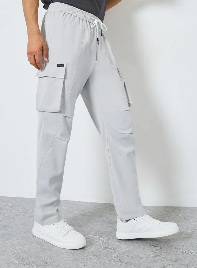 Take Two Men Grey Cargo Pants with Drawstring