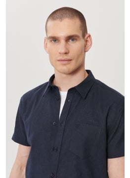Wrangler Men's Navy Blue Regular Fit Button-Up Collar Short Sleeve Shirt  - Image 3