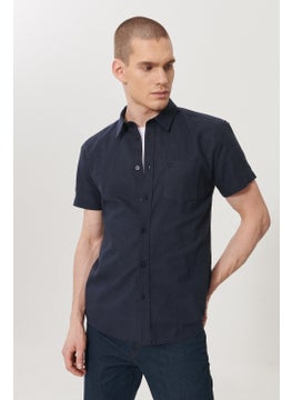 Wrangler Men's Navy Blue Regular Fit Button-Up Collar Short Sleeve Shirt  - Image 5