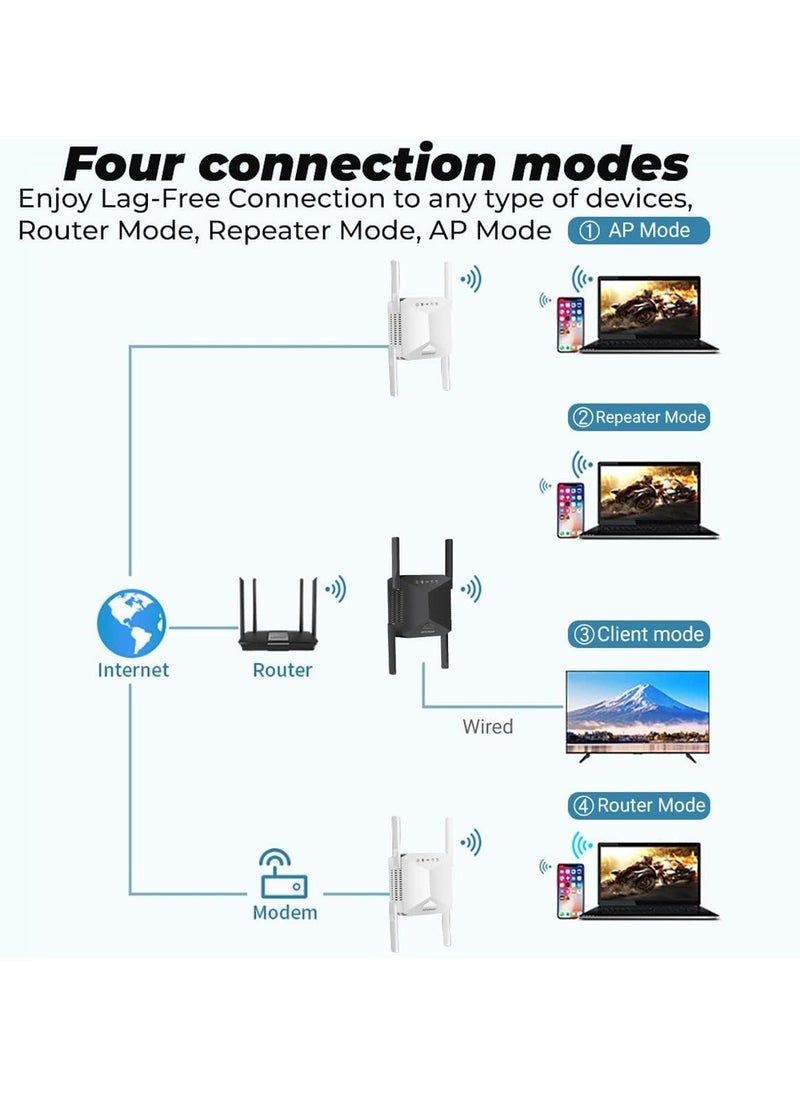 Arabest - WiFi Booster WiFi Extender Booster 1200Mbps WiFi Booster Range Extender 5GHz 2.4GHz with 1 Ethernet Port 4 Antennas Repeater/Router/AP Mode - Image 1