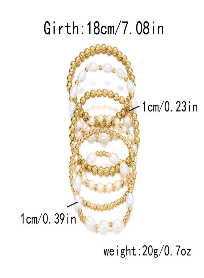KVV Gold Beaded Bracelets Set for Women - Adjustable Stretch 14K Gold Plated Pearl Bead Ball Stack, Waterproof Non-Tarnish Dainty Jewelry, Ideal Gift (style4-6pcs) - Image 3