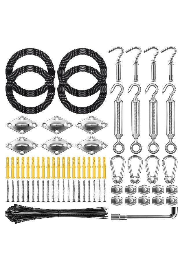 Generic Sun Shade Sail Hardware Kit with 12FT Nylon Coated 304 Stainless Steel Wire Rope Shade Sail Installation Kit Sun Shade Sail Installation Replacement for Outdoor Patio Garden - Image 1