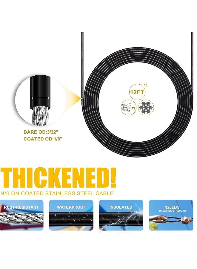 Generic Sun Shade Sail Hardware Kit with 12FT Nylon Coated 304 Stainless Steel Wire Rope Shade Sail Installation Kit Sun Shade Sail Installation Replacement for Outdoor Patio Garden - Image 4
