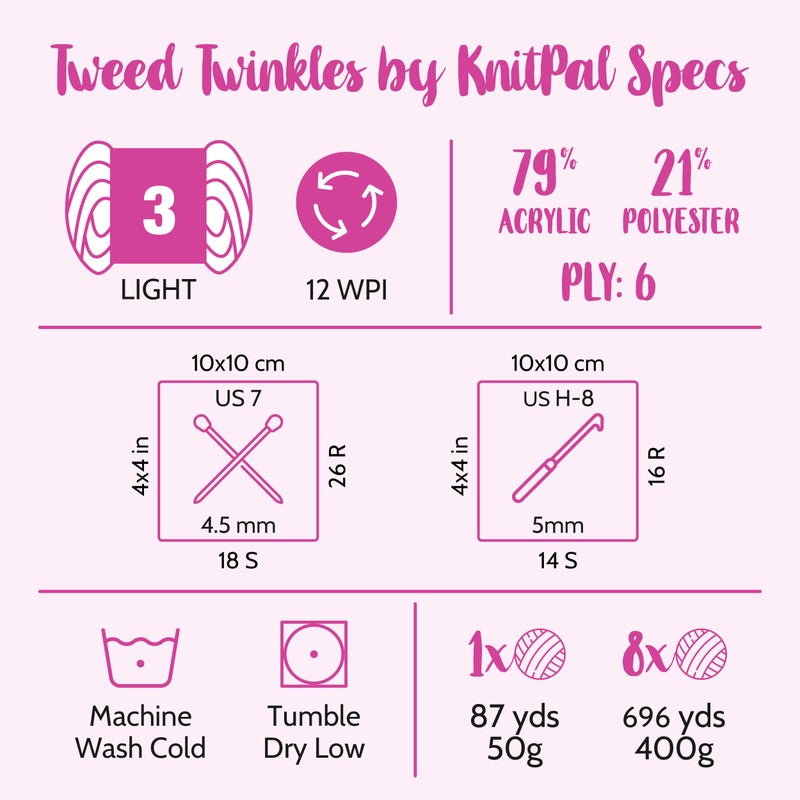 KnitPal Tweed Twinkles Soft Baby Yarn for Crocheting, 8-Pack (696Yds / 400G), Free Patterns - Acrylic Baby Blanket Knitting Yarn with Flecks - Size 3 DK Light Worsted Weight - Powder White - Image 4