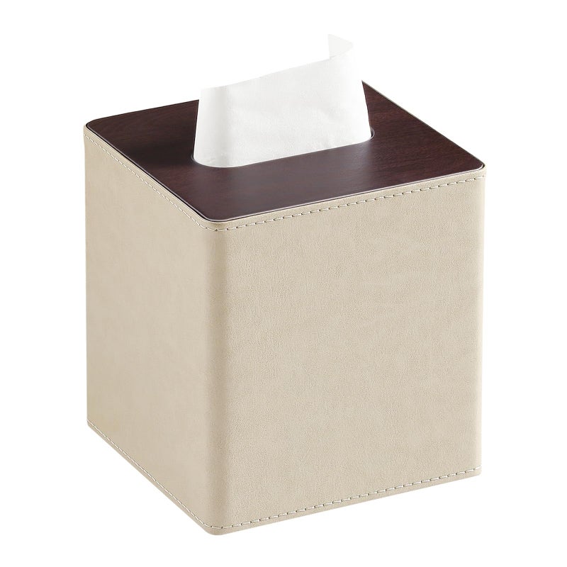 MEIBOOCH PU Leather Tissue Box Cover Square Tissue Box Holder with Magnetic Closure Grey