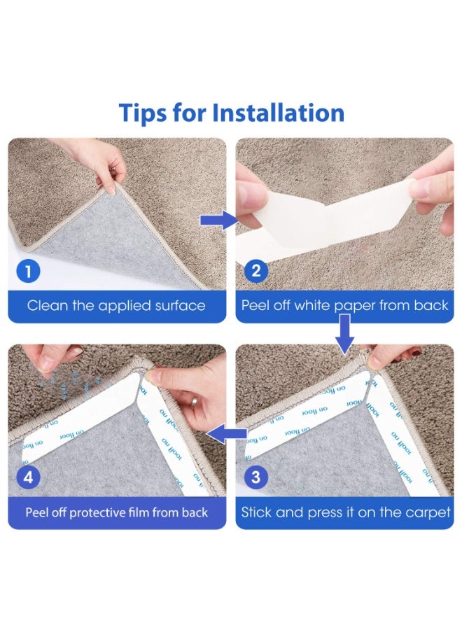 NXT Rug Grippers, 16 pcs Double Sided Washable Removable Anti Curling Corner Carpet Gripper , Non Slip Adhesive Rug Tape for Hardwood Floors and Tile (Pearl White) - Image 2