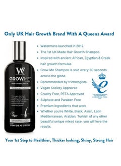 Watermans Watermans GrowMe® Shampoo - Biotin, Caffeine, Argan Oil For Hydrating And Revitalising Encourages Hair Growth Strengthens Hair Follicles Contains Natural DHT Blockers lmproves Scalp Circulation Increases Hair Density Added Body & Shine 250Ml  - Image 3