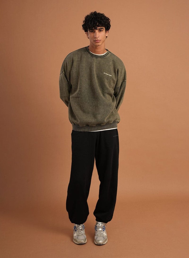 In Your Shoe Olive Washed Boxy Crewneck - Image 2