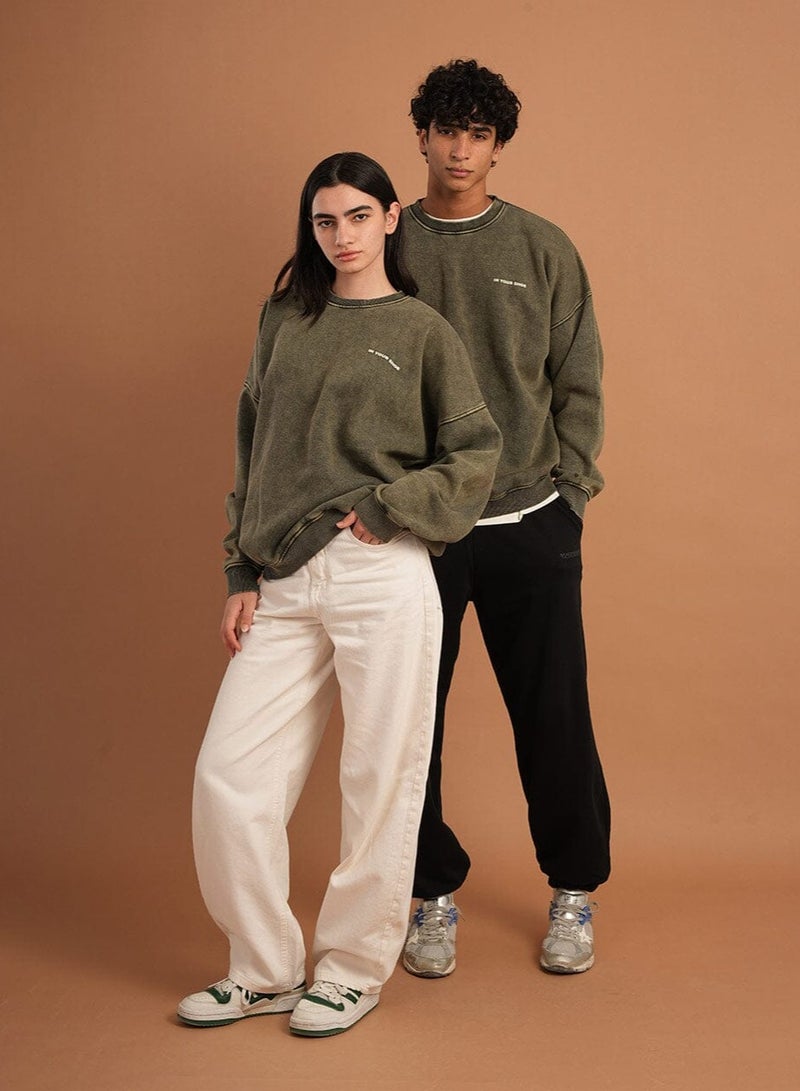 In Your Shoe Olive Washed Boxy Crewneck - Image 3