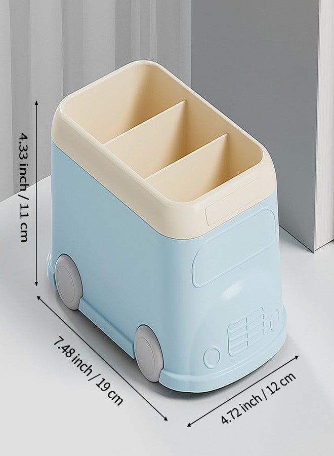 LETURE Pen Pencil Holder for Desk 3 Slots, Cute Car Gifts Desk Organizer Marker Makeup Brush Holders Workspace Organizers Office Decor Accessories (Blue) - Image 2