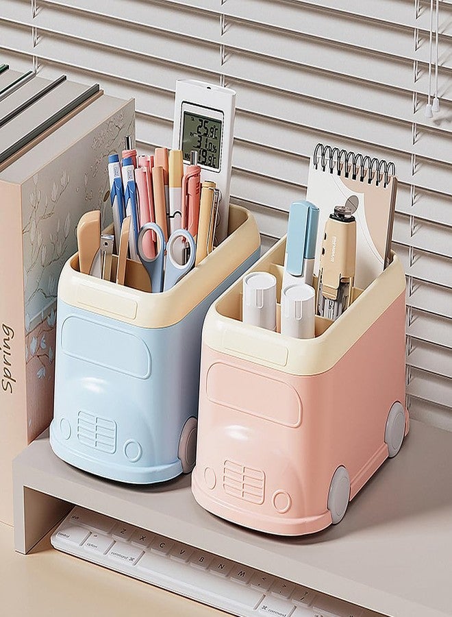 LETURE Pen Pencil Holder for Desk 3 Slots, Cute Car Gifts Desk Organizer Marker Makeup Brush Holders Workspace Organizers Office Decor Accessories (Blue) - Image 5