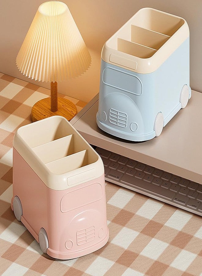 LETURE Pen Pencil Holder for Desk 3 Slots, Cute Car Gifts Desk Organizer Marker Makeup Brush Holders Workspace Organizers Office Decor Accessories (Blue) - Image 4