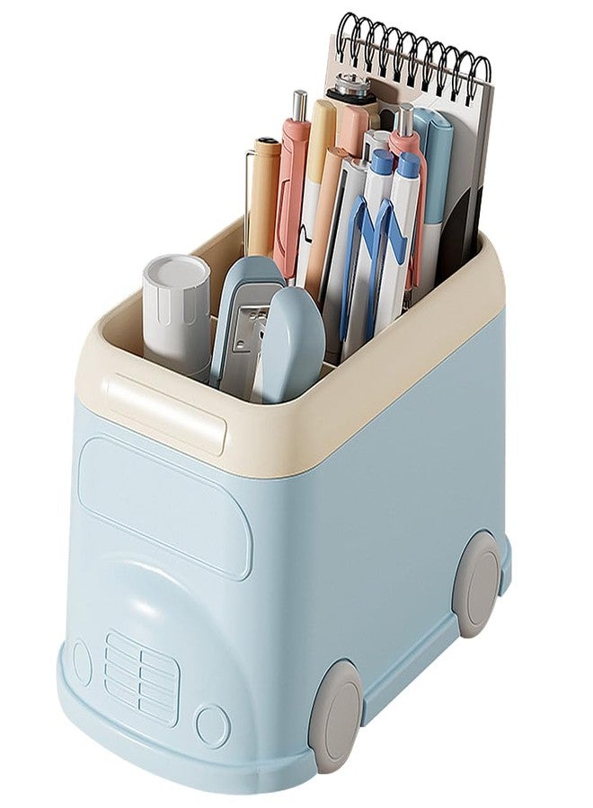 LETURE Pen Pencil Holder for Desk 3 Slots, Cute Car Gifts Desk Organizer Marker Makeup Brush Holders Workspace Organizers Office Decor Accessories (Blue) - Image 1