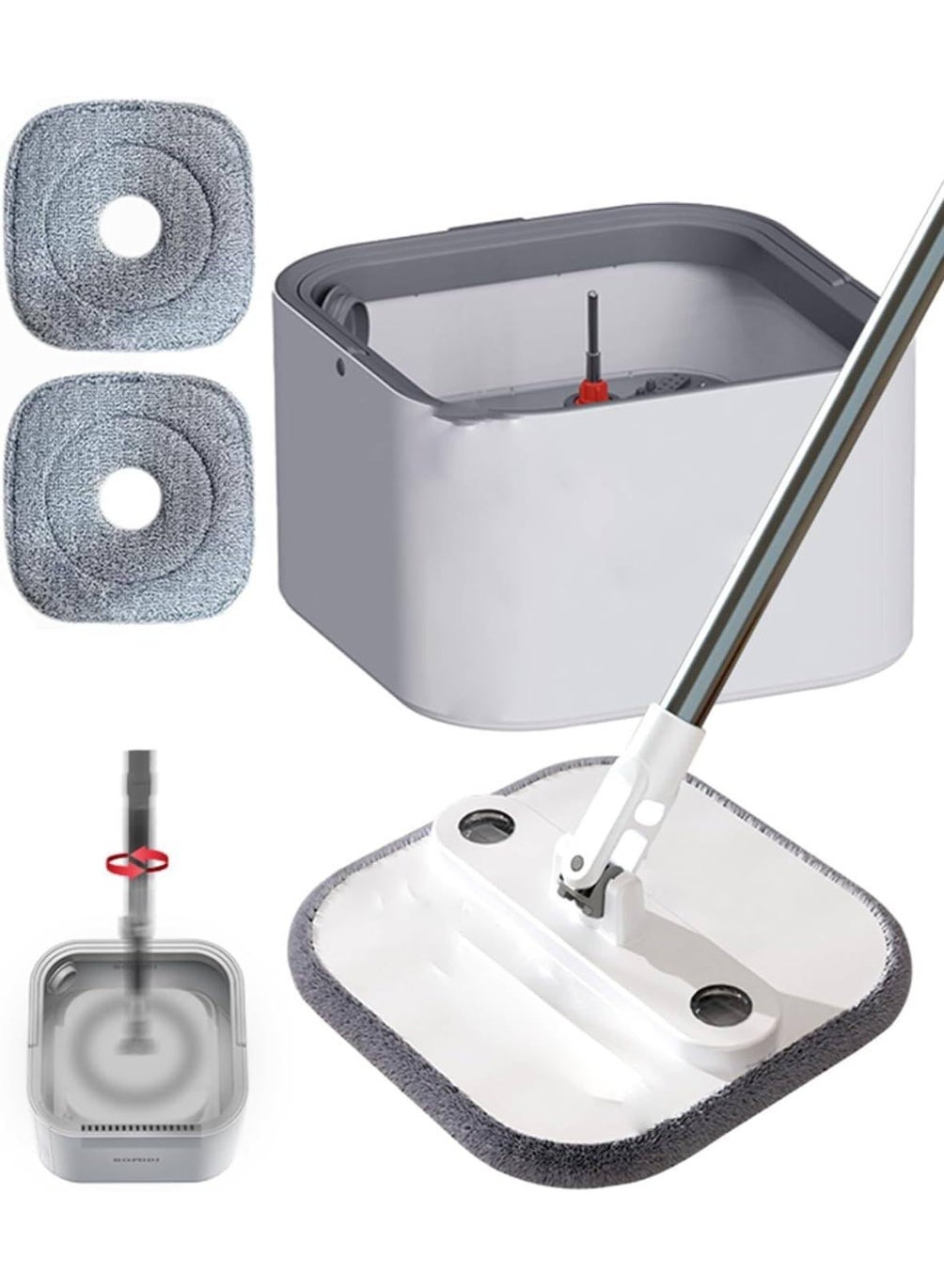 Festive Gallery Spin Mop Bucket Set, 360 Degree Spinning Mop with Self Separation Dirty and Clean Water System, Easy Wring Floor Mop with Detachable 2 Mop Heads for Floor Cleaning on Home Kitchen