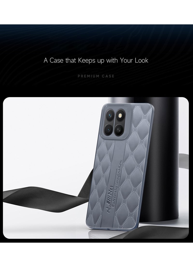 Wtech Honor X8c 4G 2025 Leather Texture Back Anti-Scratch Elegant Look Matte Finish Premium Feel Case Cover - Grey - Image 3