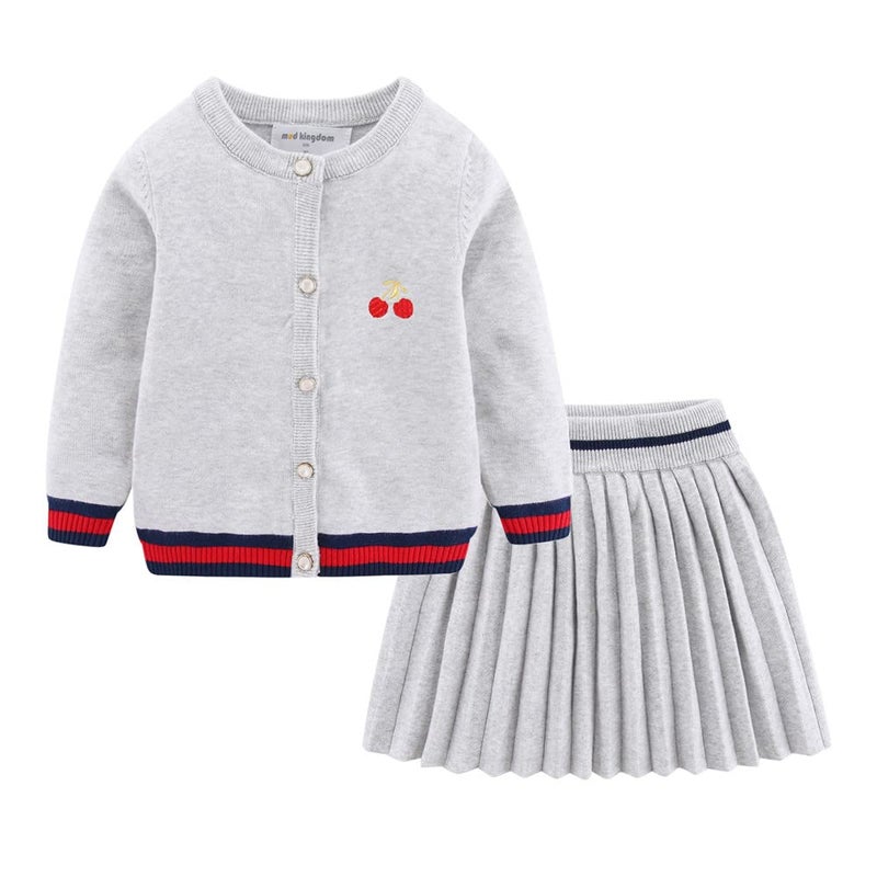 Mud Kingdom Sweater Skirt Set Little Girls Knit Embroidery Pleated Gray Size 6 - Image 1
