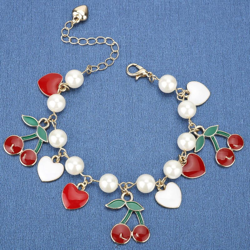 DS charm bracelets for teens girls,exquisite cute cartoon Imitation Pearl friendship bracelets with birthday Gift box Adjustable Love Jewelry suitable for woman and girlsï¼ˆRed Cherriesï¼‰ - Image 5