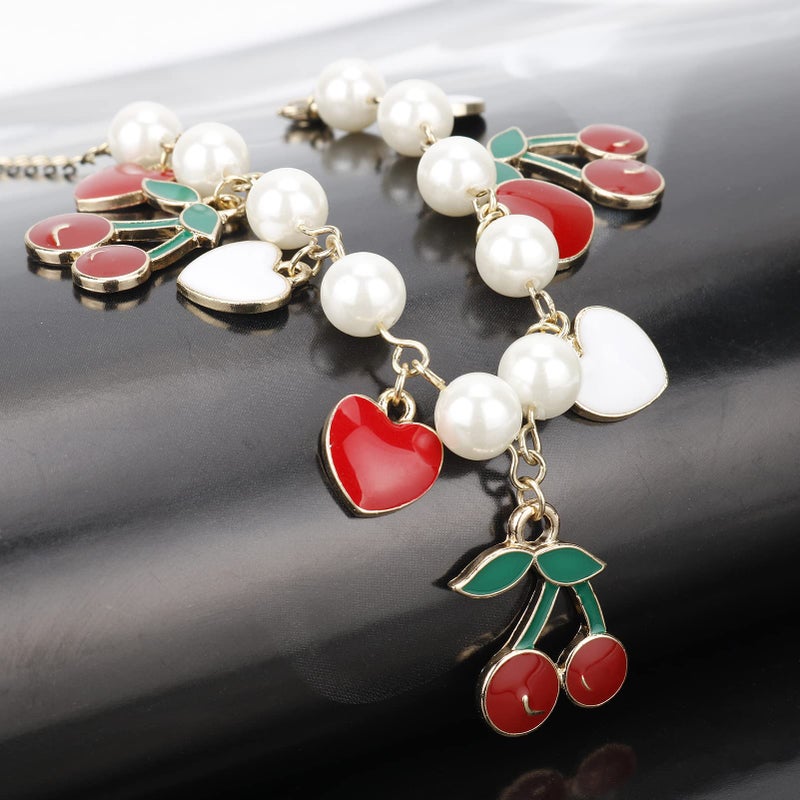 DS charm bracelets for teens girls,exquisite cute cartoon Imitation Pearl friendship bracelets with birthday Gift box Adjustable Love Jewelry suitable for woman and girlsï¼ˆRed Cherriesï¼‰ - Image 4