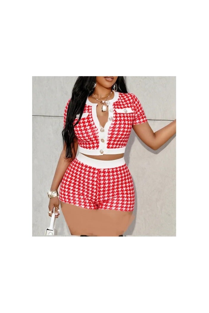 Women's Summer Jumpsuit: Round neck printed lightweight short set for daily wear, cool and comfortable