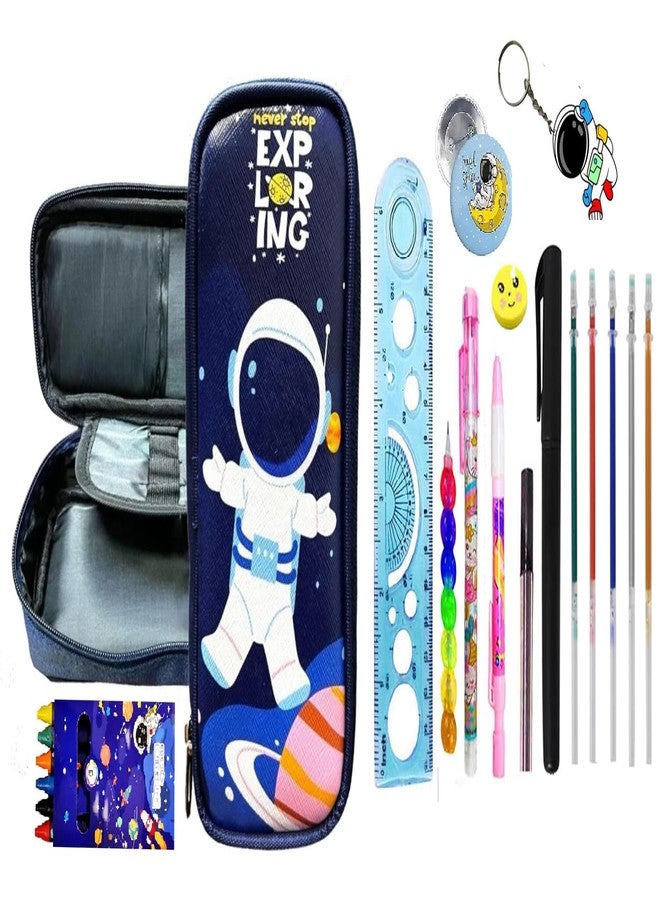Krisus 10pcs Space Stationery Set for Kids Boys Large Capacity Zipper Closure Pencil Pouch with Astronaut Stationeries Birthday Gift for Boys Return Party Favors Gifts in Bulk Blue Case - Image 1