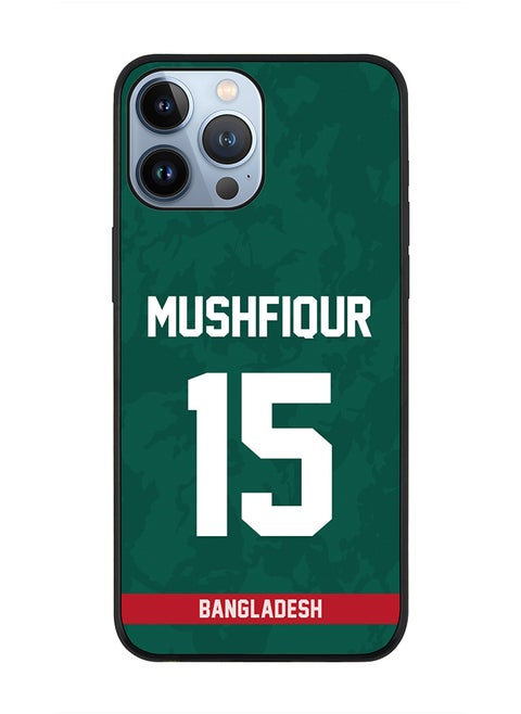 Rugged Black Edge Case iPhone 13 Pro Max, Slim fit Soft Case Flexible Rubber Edges Thin Cover - Player Name - Mushfiqur Rahim, Jersey Number- 15