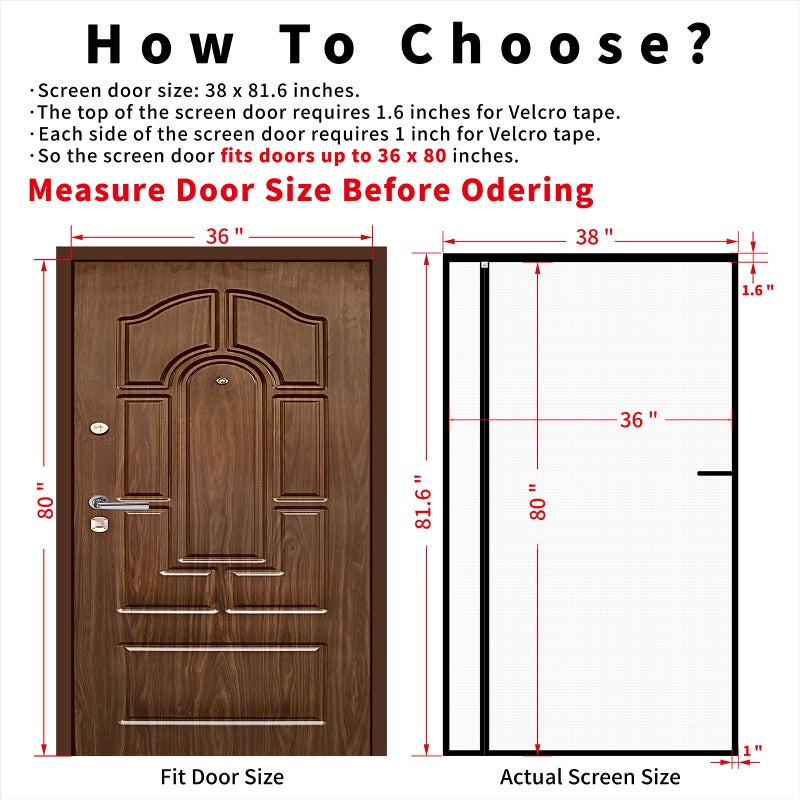 CHIYUNS Reversible Left Right Side Opening Screen Door Mesh Magnetic Closure Heavy Duty, Self Closing Fiberglass Bug Net with Magnet for Sliding Doors & Doorway, Pet Friendly, 36 x 80 inch - Image 2