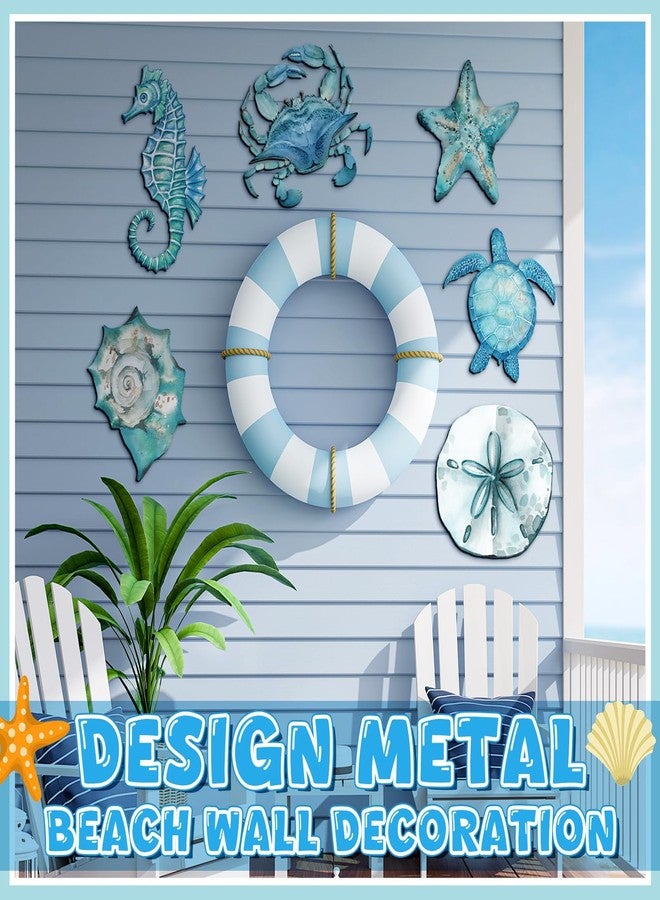 Tandefio 6 Pcs Christmas Coastal Wall Decor Ocean Beach Metal Wall Art Sea Life Turtle Seahorse Crab Shell Conch Bathroom Hanging Decor for Nautical Theme Home Living Room Bedroom Outdoor Decorations - Image 2