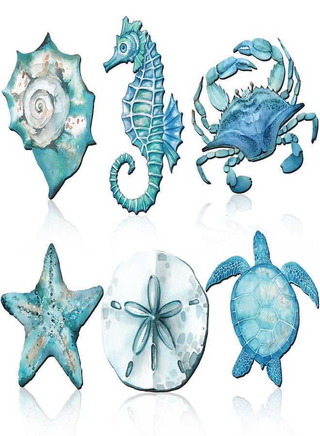 Tandefio 6 Pcs Christmas Coastal Wall Decor Ocean Beach Metal Wall Art Sea Life Turtle Seahorse Crab Shell Conch Bathroom Hanging Decor for Nautical Theme Home Living Room Bedroom Outdoor Decorations - Image 1