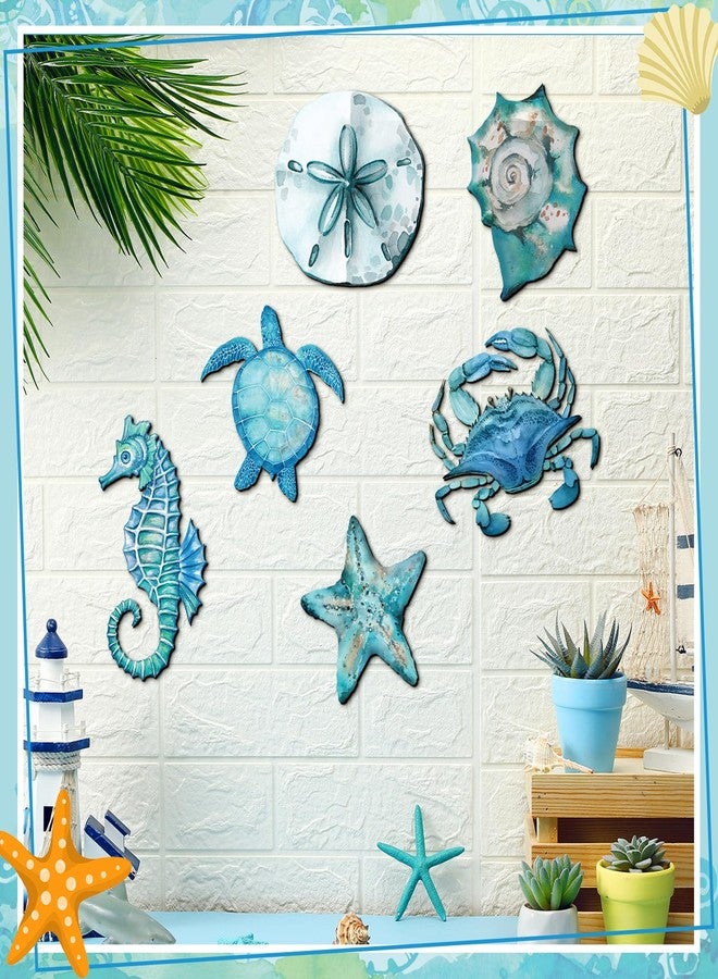 Tandefio 6 Pcs Christmas Coastal Wall Decor Ocean Beach Metal Wall Art Sea Life Turtle Seahorse Crab Shell Conch Bathroom Hanging Decor for Nautical Theme Home Living Room Bedroom Outdoor Decorations - Image 5