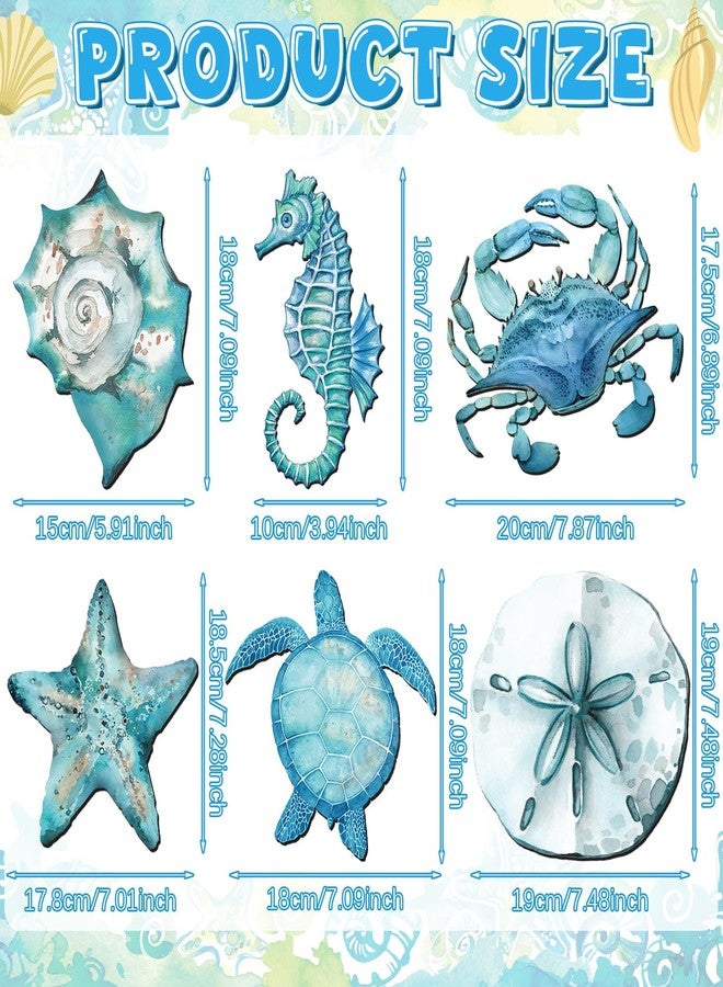 Tandefio 6 Pcs Christmas Coastal Wall Decor Ocean Beach Metal Wall Art Sea Life Turtle Seahorse Crab Shell Conch Bathroom Hanging Decor for Nautical Theme Home Living Room Bedroom Outdoor Decorations - Image 4