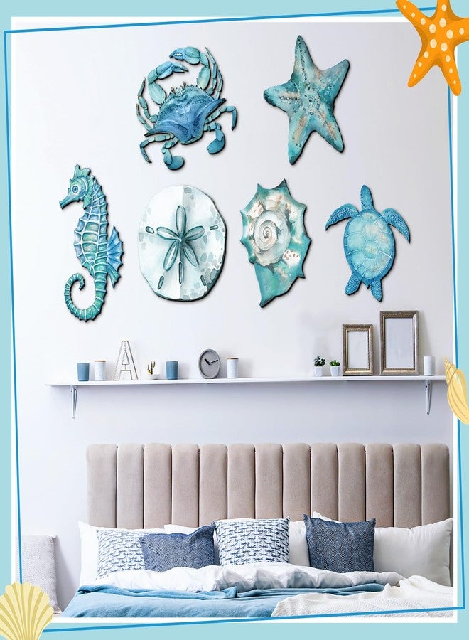 Tandefio 6 Pcs Christmas Coastal Wall Decor Ocean Beach Metal Wall Art Sea Life Turtle Seahorse Crab Shell Conch Bathroom Hanging Decor for Nautical Theme Home Living Room Bedroom Outdoor Decorations - Image 3