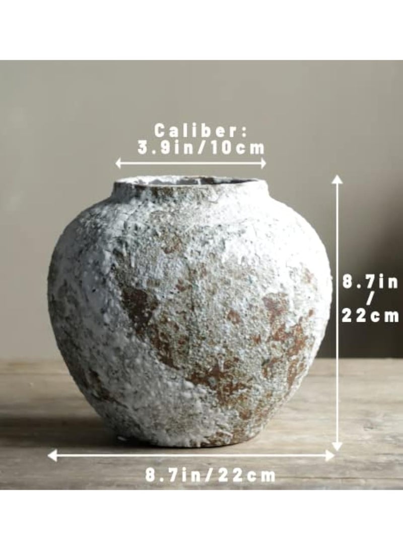 LAMAY Rustic Ceramic Circular Flower Vase, Vintage Floor Tall Vases Farmhouse Decor for Living Room Entryway Table Centerpieces - Image 2