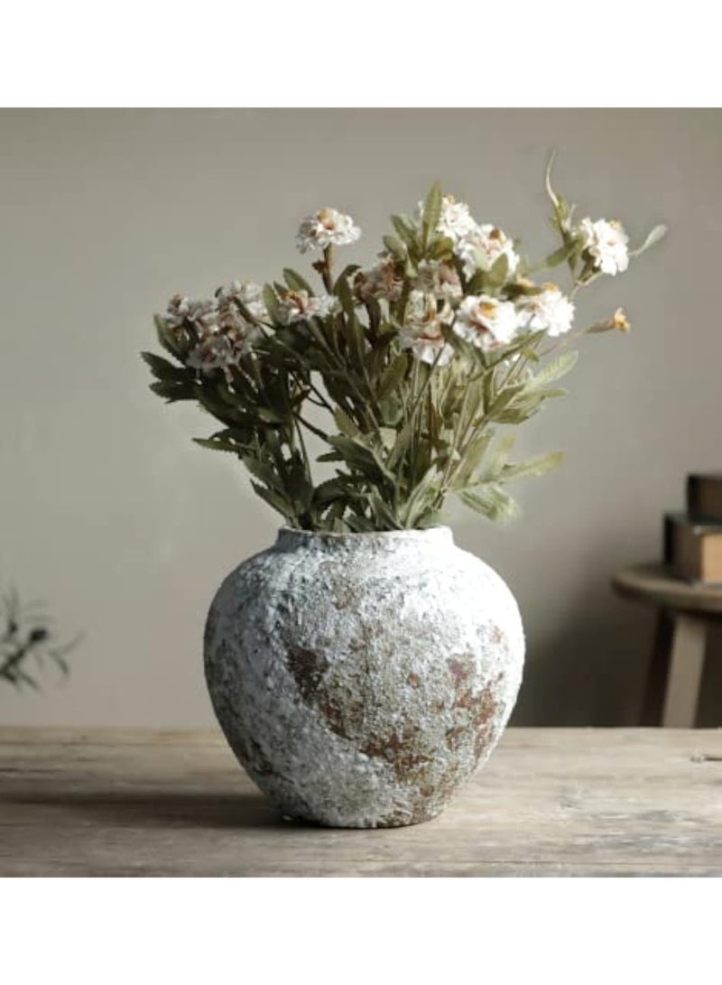 LAMAY Rustic Ceramic Circular Flower Vase, Vintage Floor Tall Vases Farmhouse Decor for Living Room Entryway Table Centerpieces - Image 1