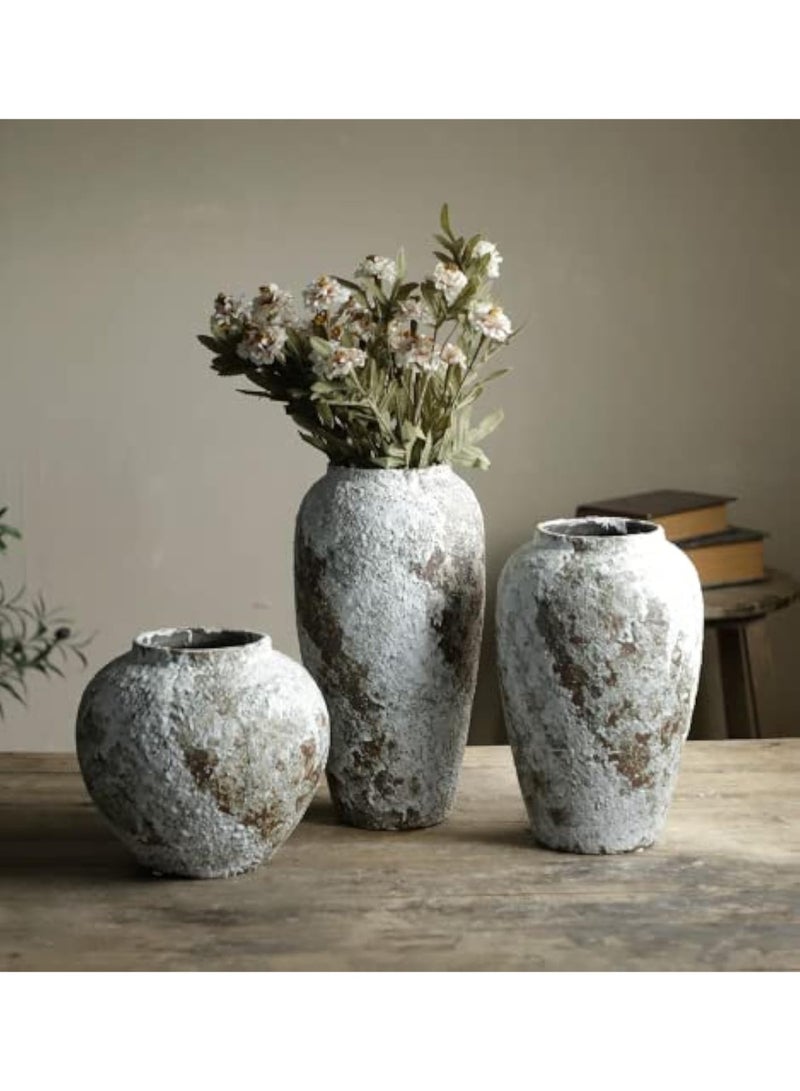LAMAY Rustic Ceramic Circular Flower Vase, Vintage Floor Tall Vases Farmhouse Decor for Living Room Entryway Table Centerpieces - Image 3
