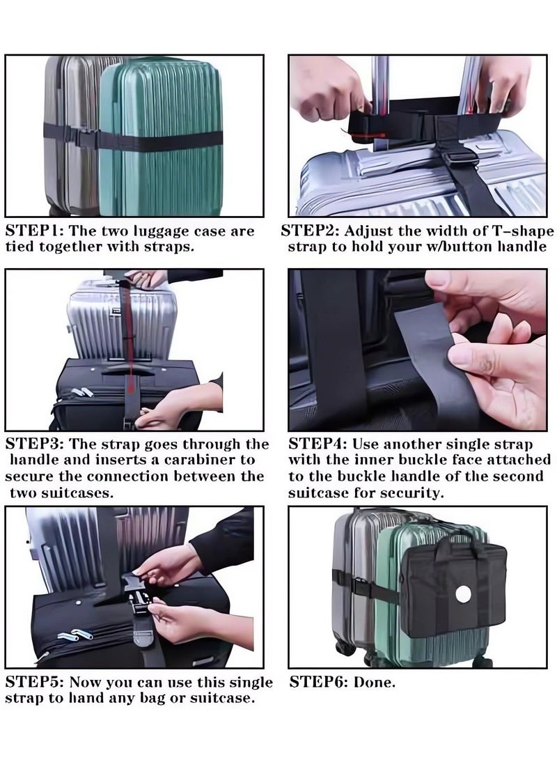 3 Pack Heavy Duty Adjustable Luggage Connecting Straps, Multi-Functional Suitcase Belt Set with T-Strap, Luggage Taping & Buckles for Travel Bag Stacking - Image 4