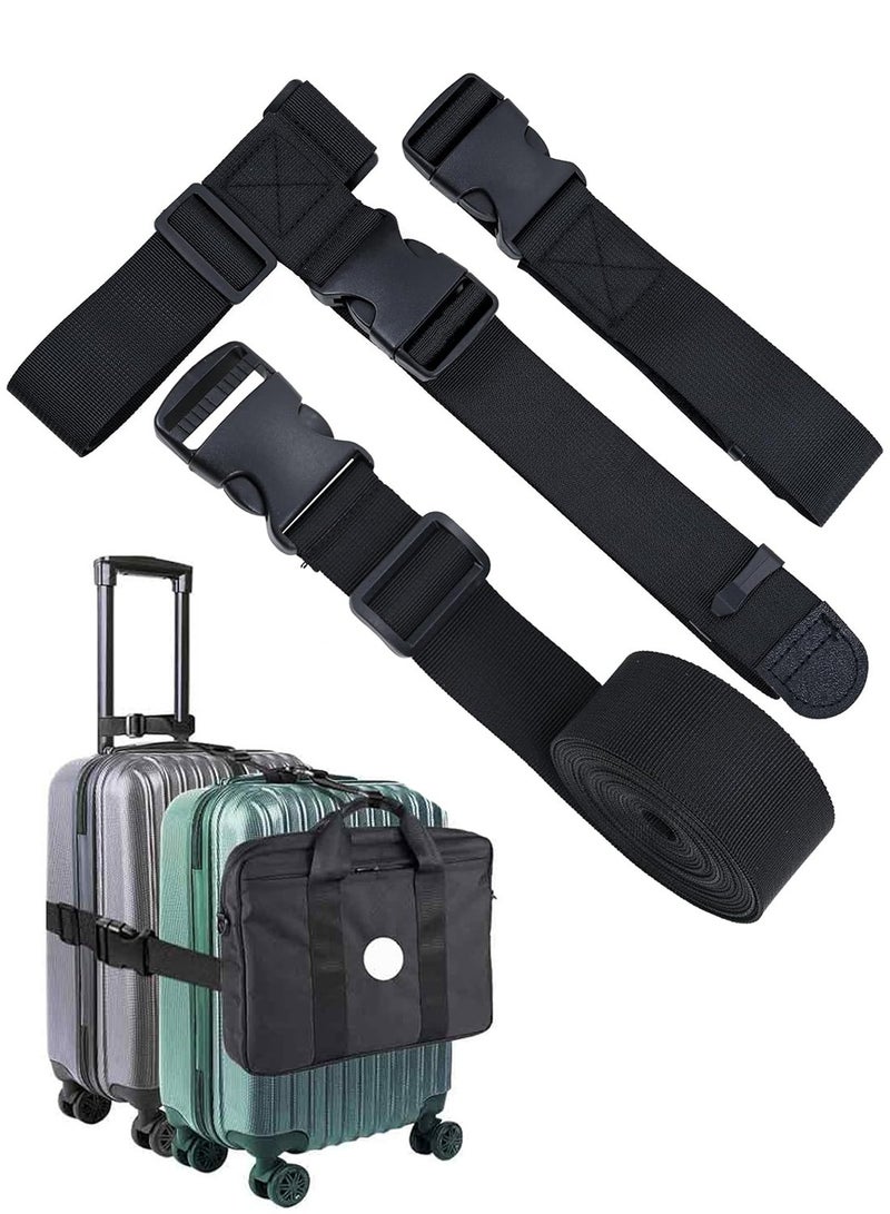 3 Pack Heavy Duty Adjustable Luggage Connecting Straps, Multi-Functional Suitcase Belt Set with T-Strap, Luggage Taping & Buckles for Travel Bag Stacking - Image 1